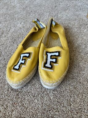 Fabi Yellow Espadrille Slip-On Shoes with 'F' Patch